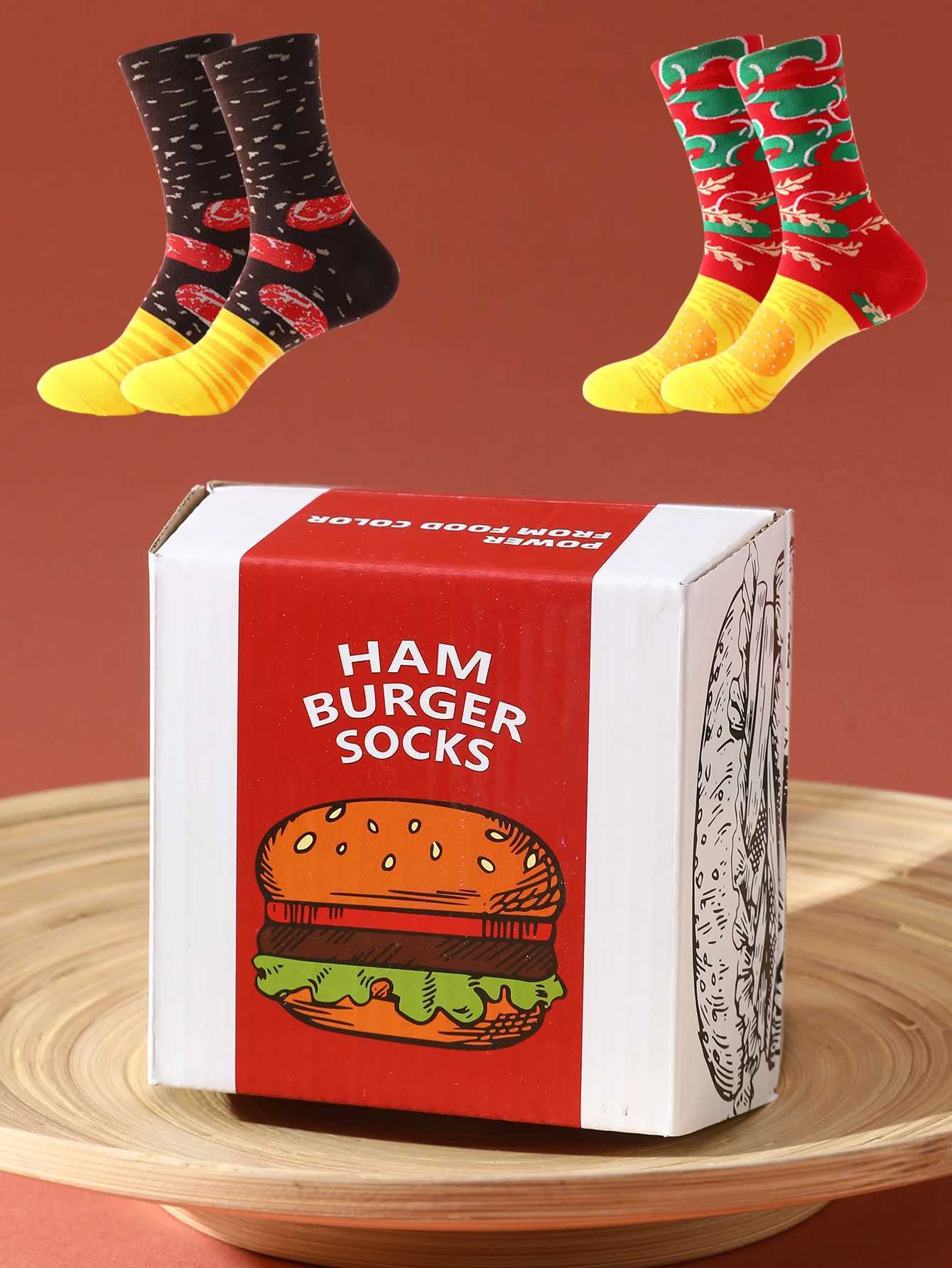 2 pairs of neutral cut socks in hamburger shape novel creative and fun vacation gift. X250319