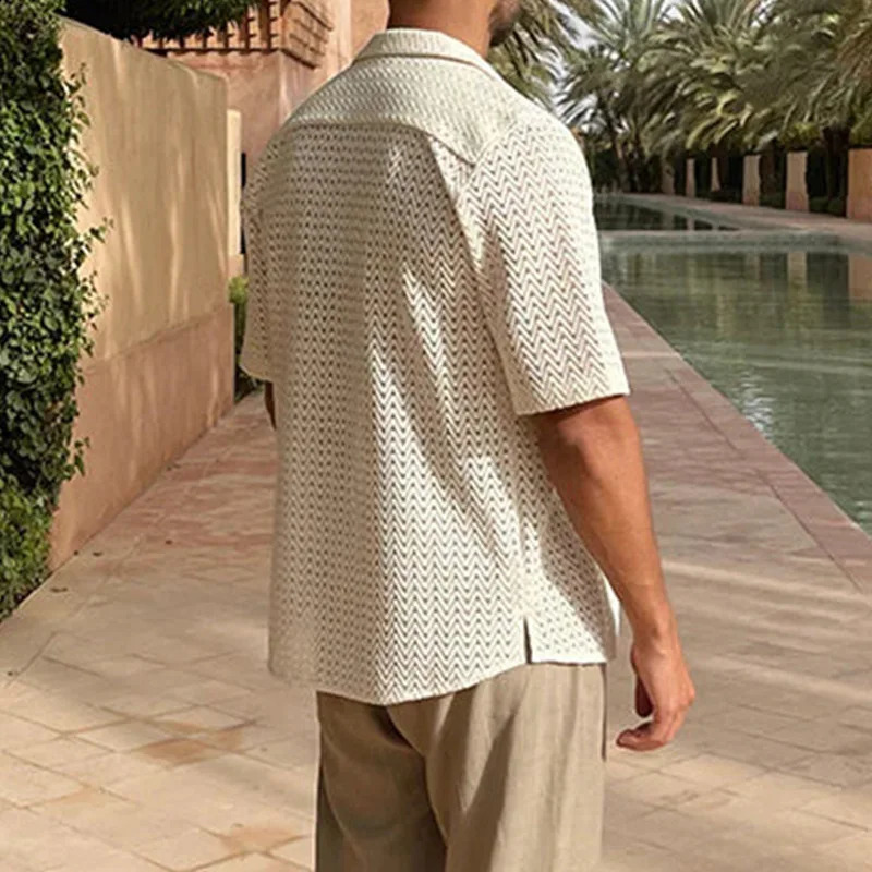 Shirts and Blouses Summer Hollow Out Knit Solid Slim Fit Polo Neck Short Sleeve Top Casual Mens Wear Y2K Clothing 250317