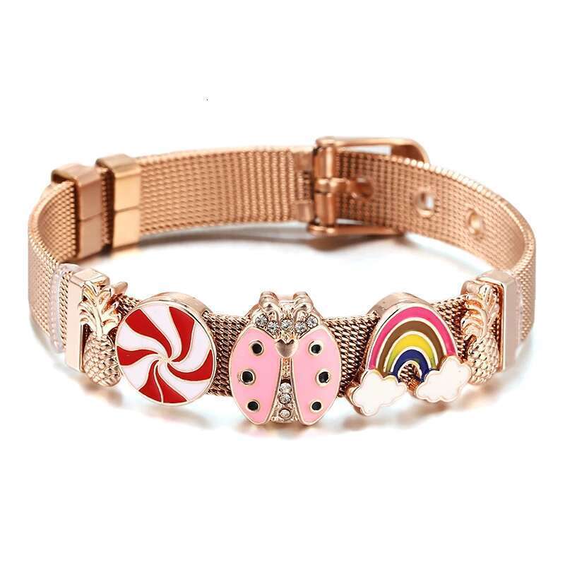 Hot Sale 10mm Rainbow Candy Beads Charm Bracelets DIY Stainless Steel Mesh Keeper Bracelets Mujer For Women Men Jewelry Gift