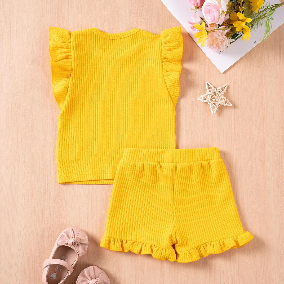 Summer Baby Cute Set Flight Shirt TopRuffle Shorts 2 pieces Fashionable Sweet Casual and Comfortable Suitable for Daily Outdoor Wearing 250319