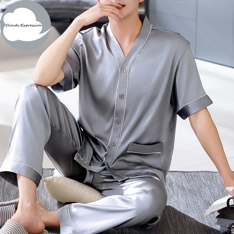Summer 4XL Brown Casual Pajamas Silk Mens Pajama Set Satin Pajamas Mens Pajamas Pajamas 250317