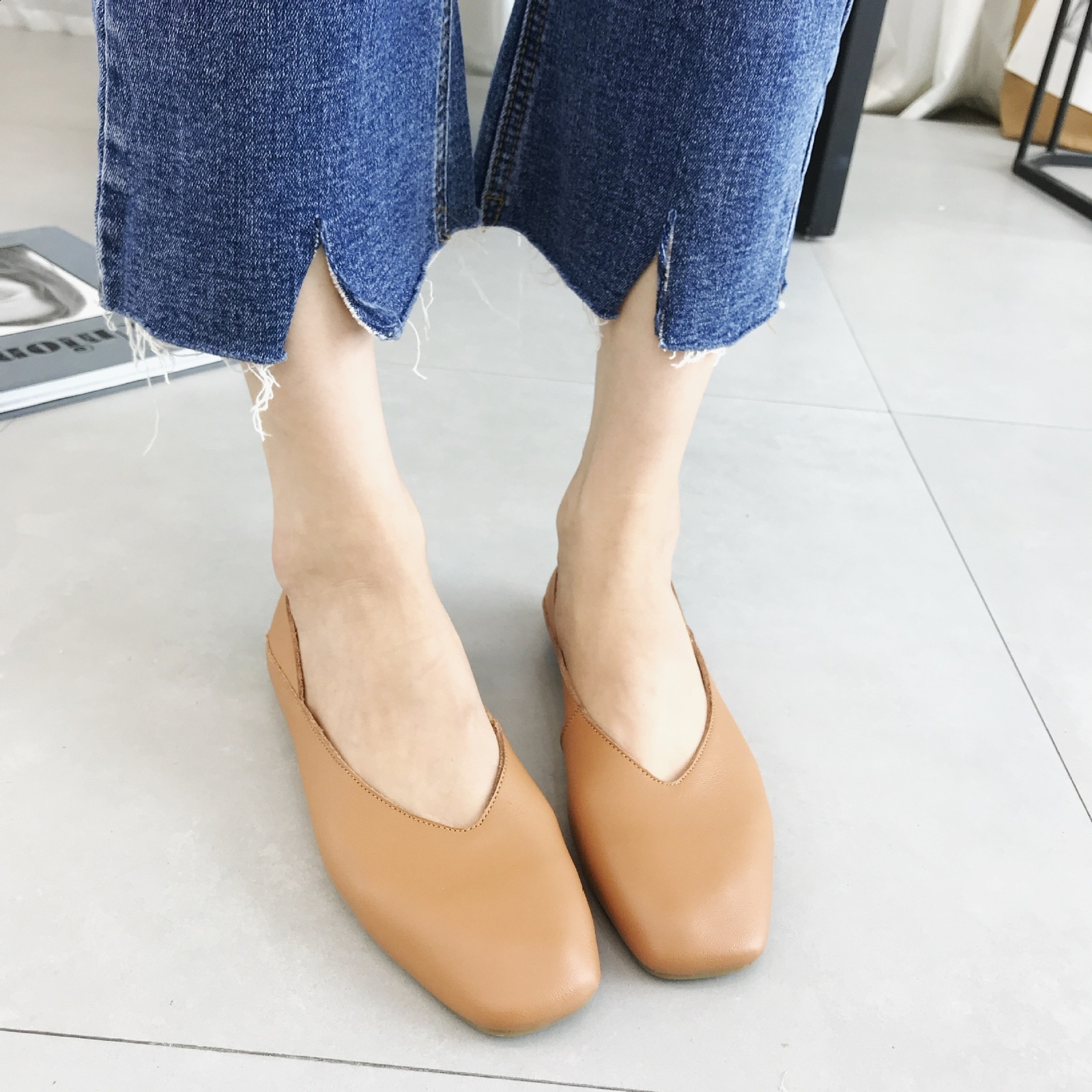 Retro soft genuine leather womens flat shoes single shoes womens casual round toe boat shoes womens mocha casino 240906