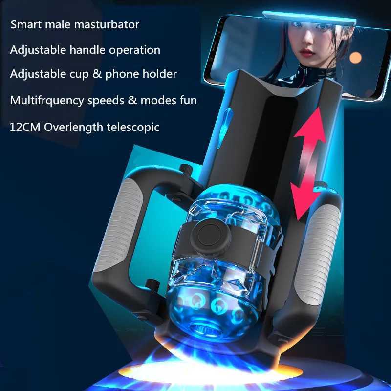 Telescopic Penis Cup Male Smart Masturbator Dual Handles Control High Speed Adjustable Overlength Thrusting Stimulation Sex ToysXJ250319