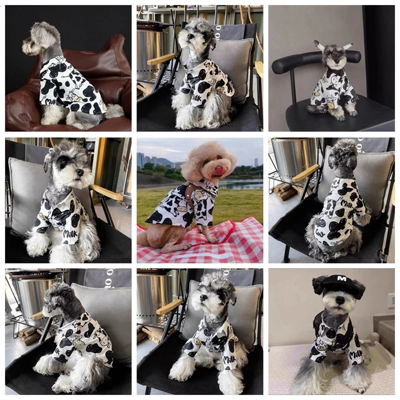 Dog clothing cow print pet clothing fashion handsome puppy fashion Schnauzer spring and summer black and white wholesale 250318