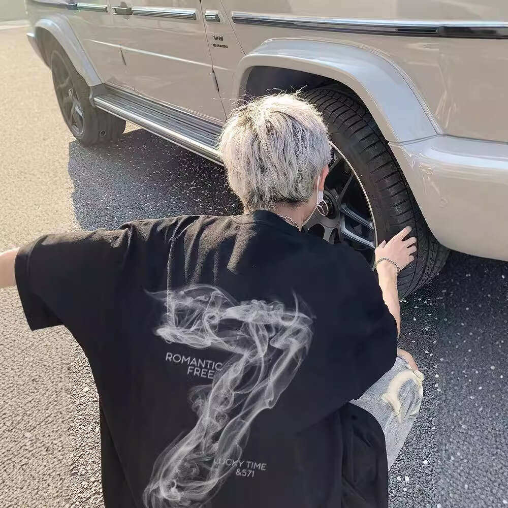 American fashion brand pure cotton short summer trend half sleeved top loose plus size men's T-shirt