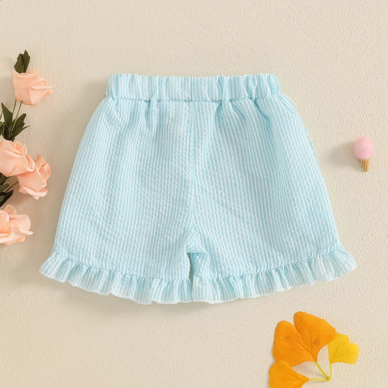 Tregren Toddler Girl Summer Shorts Striped Pattern Lotus Edge Cute Shorts Casual Fashion Kids Infant Soft Shorts 250319