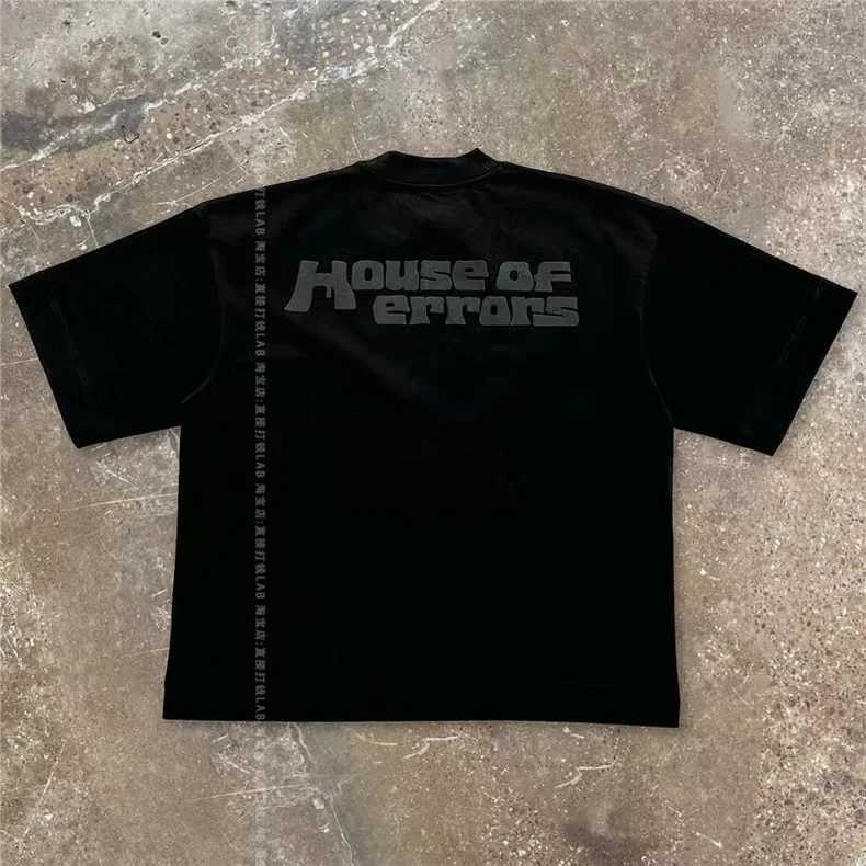 Oversize 2024SS Puff Print House Of Errors Eye Tee Men Women T-shirt High Street Vintage Black Short Sleeve Cotton TopsT250319