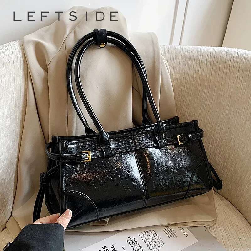 LEFTSIDE PU Leather Underarm Lady Shoulder Bag For Women 2024 Winter New Fashion Y2k Tote Bags Retro Handbags And Purses