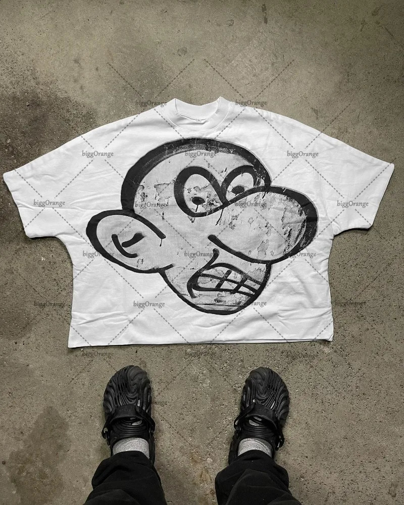 American hip hop street cartoon printed short sleeve T-shirt Men y2k Harajuku fashion summer casual loose couple shirt 250319