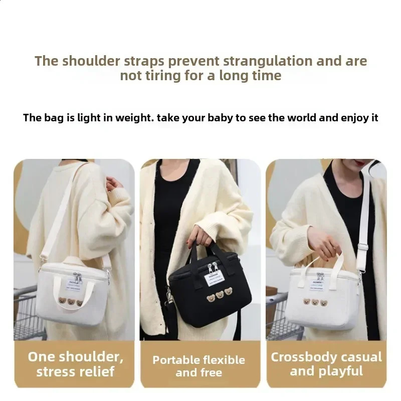 Large Capacity Multifunctional Waterproof One-shoulder Mommy Bag Cartoon Bear Portable Fashion Mommy Bag Outdoor Travel Bag 250319