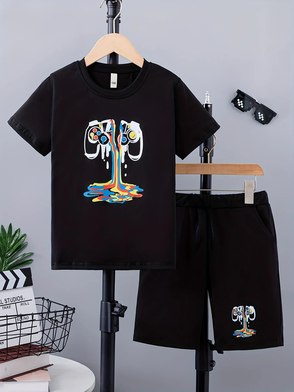 Kids Clothes Boys Girls Summer Drawing Top Shorts 2 Pieces Set Teenage Boy Printed Tracksuit Childrens Casual Outfit 250319