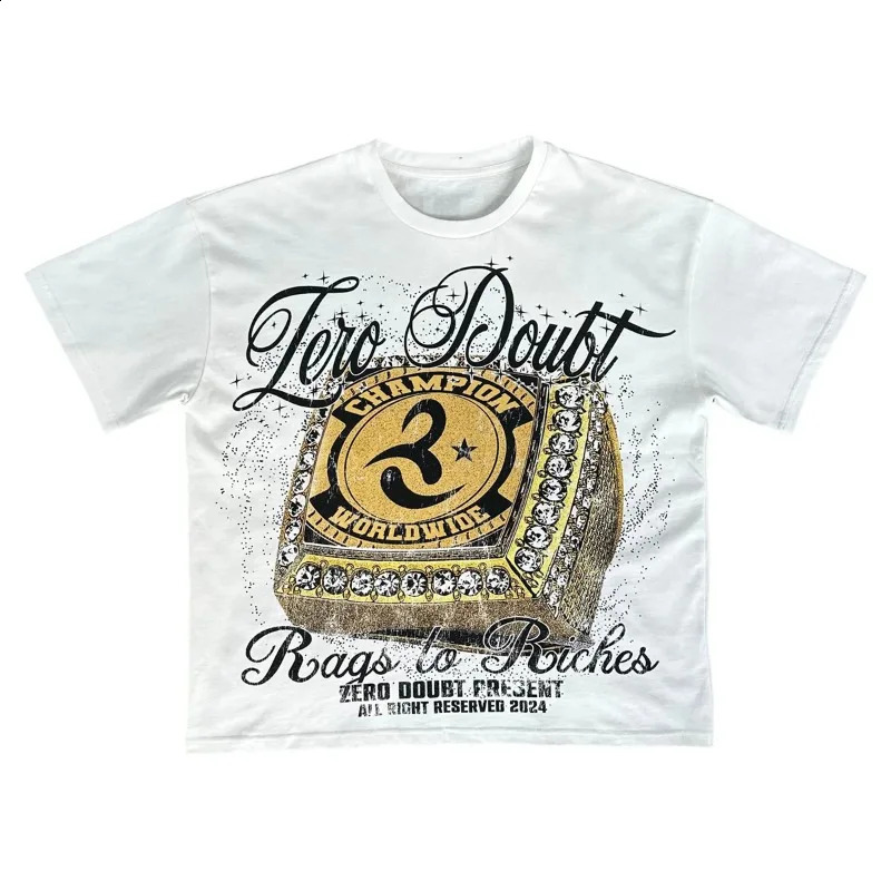 Rags 2 Riches Ring Tee Y2K Mens Sweater Fashion Pattern Color Change Print Solid Neutral American Style Casual Top 250317