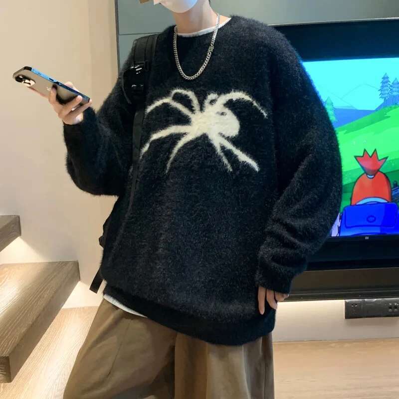 Haruku High Street Mohair Spider Men Women Fashion Casual Loose Senior Sense Niche Design Couple Mink Cashmere Sweater