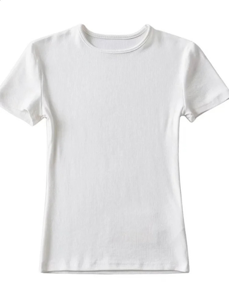 Casual Summer Woman Skinny Fit T-shirt Tight Short-Sleeve O-neck Tee Basic Solid Crop Tops T Shirt 250319