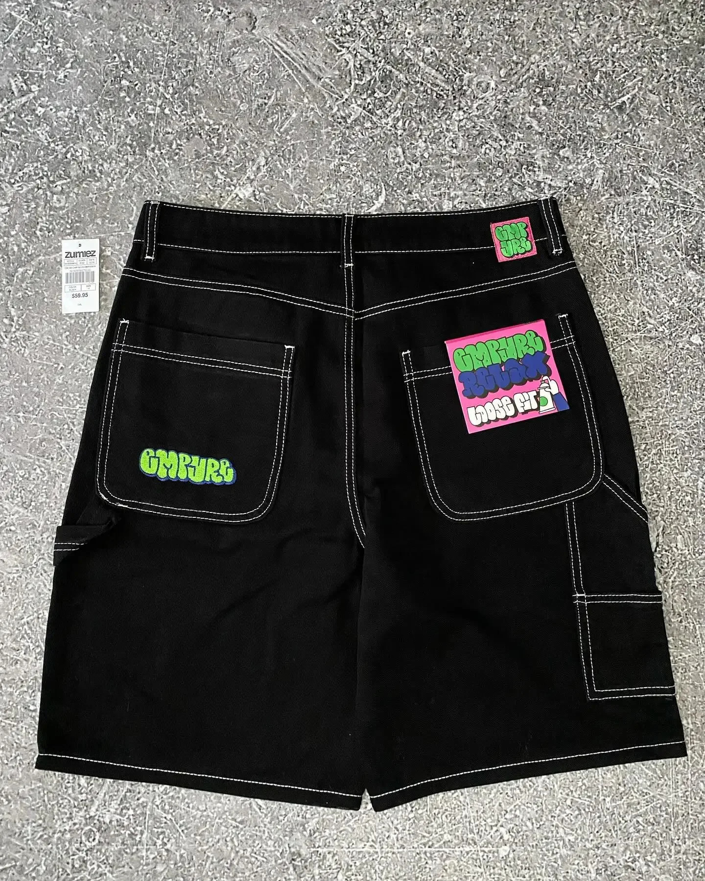 American Street Retro Cartoon Letter Embroidery Denim Shorts Baggy Wide-leg Jeans Men Y2k Hip Hop Casual Versatile Shorts Women 250319