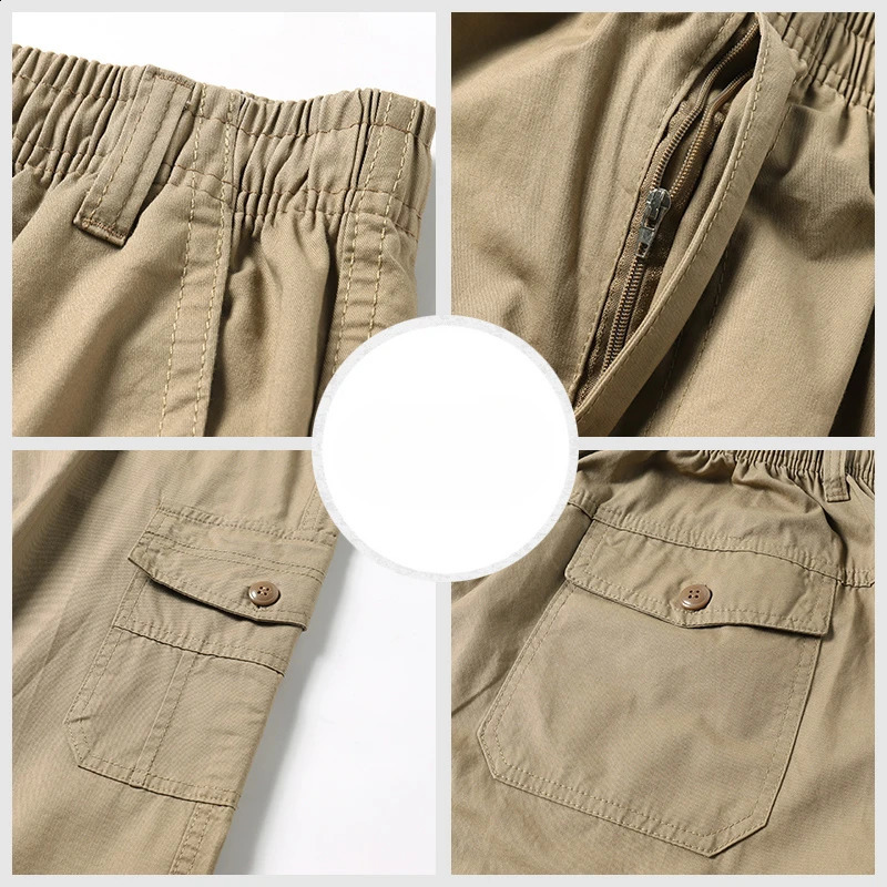 100 pure cotton mens cargo pants loose work clothes clothing spring summer waist large size elastic pocket 250319