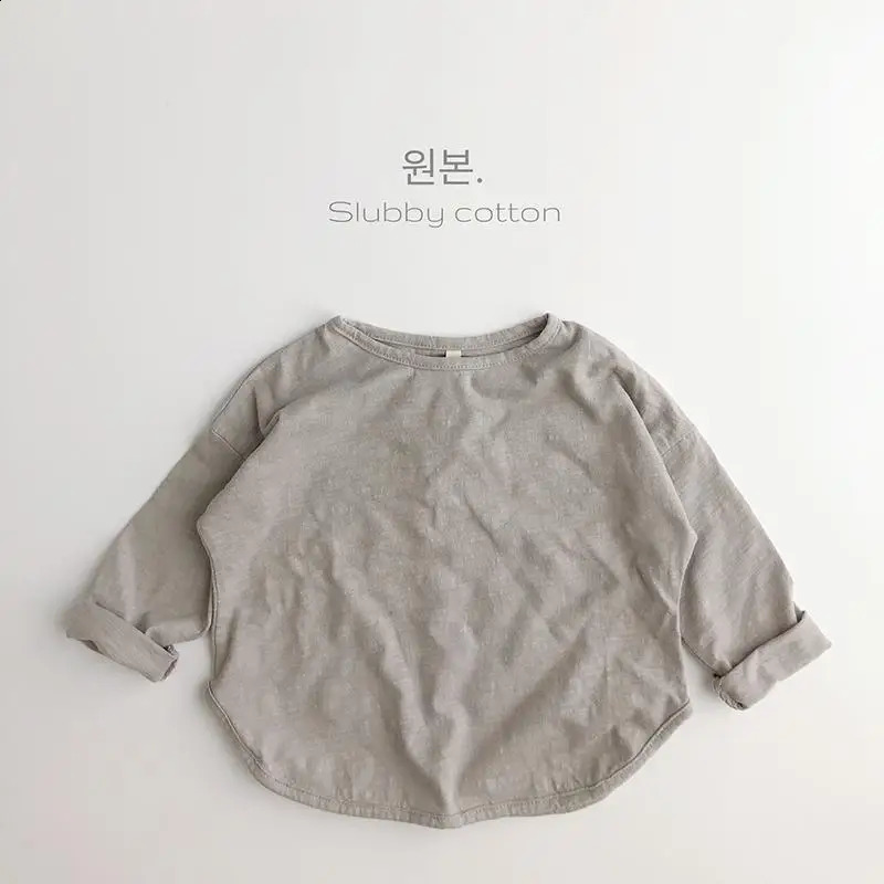 Solid Color Bottoming Shirt Clothes 100% Cotton All-match Long Sleeve T-shirt Spring Kids Boys Casual Crewneck Pullovers 250319