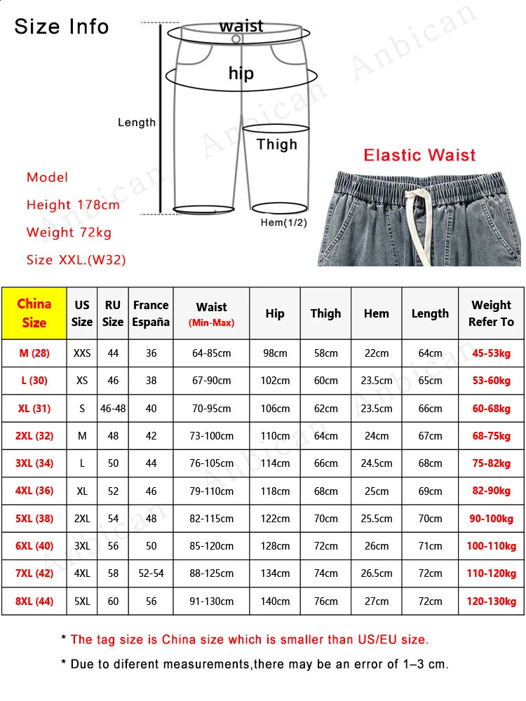 Summer mens jeans denim Breeches casual shorts washed cotton brushed straight open top pants large size 8XL 250317