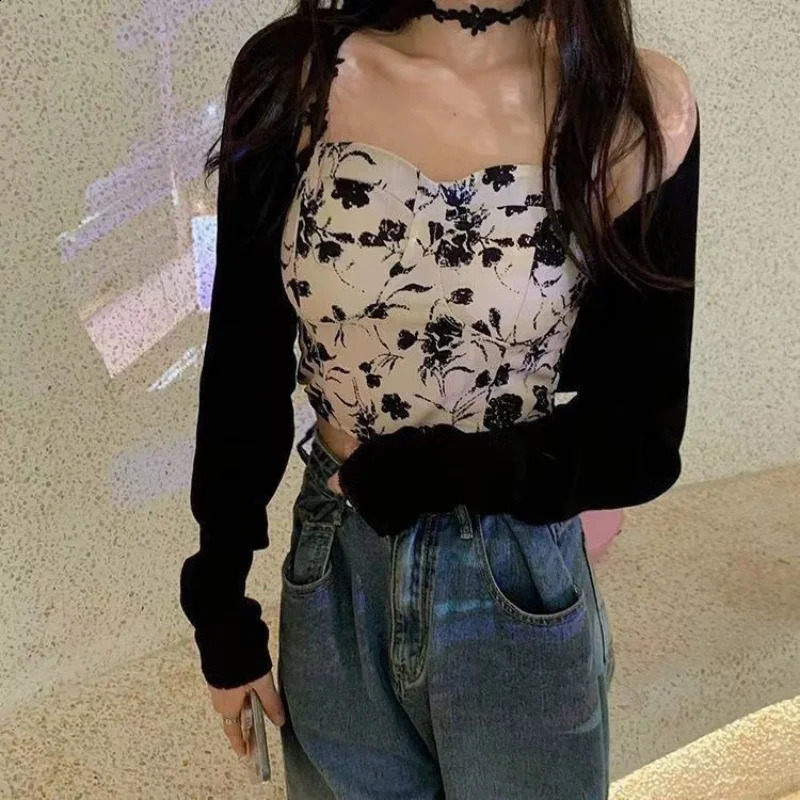 Womens Sweet Elastic Camis Underwear Pads Bra Italian Noodles Cute Crop Top Printed Tank Summer 2025 Sweetheart Rose 250319