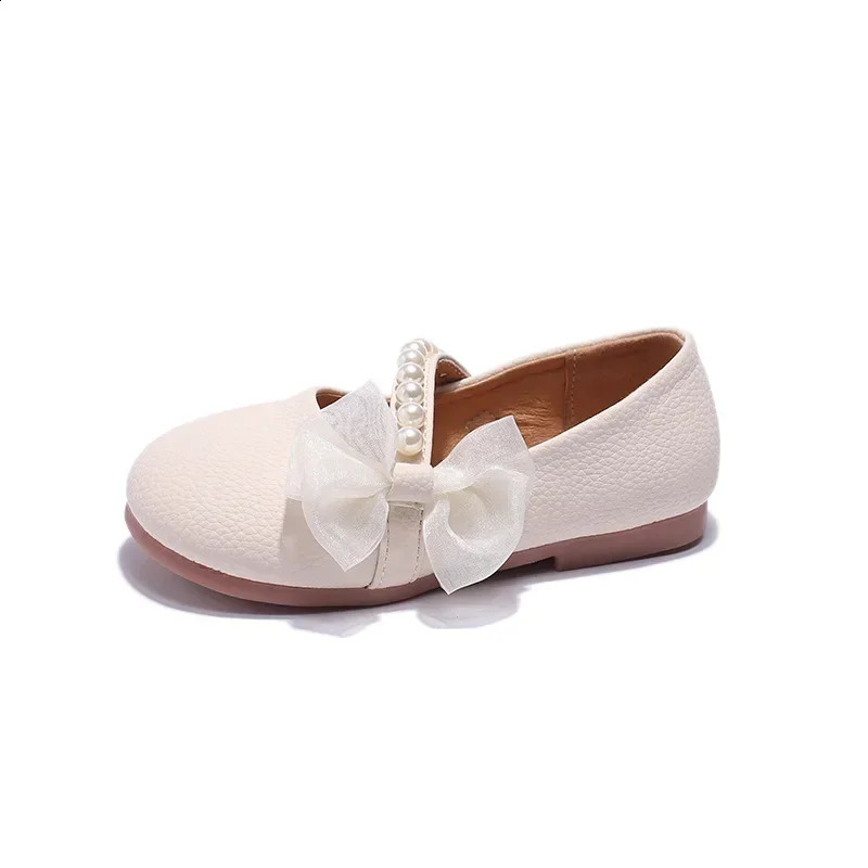 Girl Princess Leather Shoes Fashion Edition Soft Elegant Lace Bow Beaded Childrens Slippers Wedding Slide on Mary Jens 250319