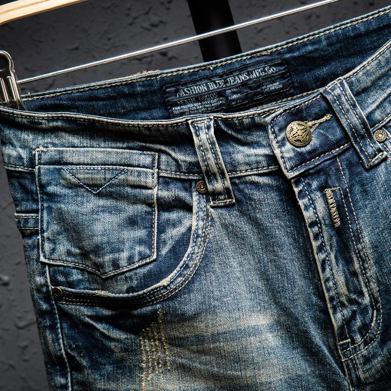 Classic Retro Distressed Mens Letter Printed Jeans Short Legs Knee Length Straight Slimming Fatigue Trend Punk Denim Shorts 250319