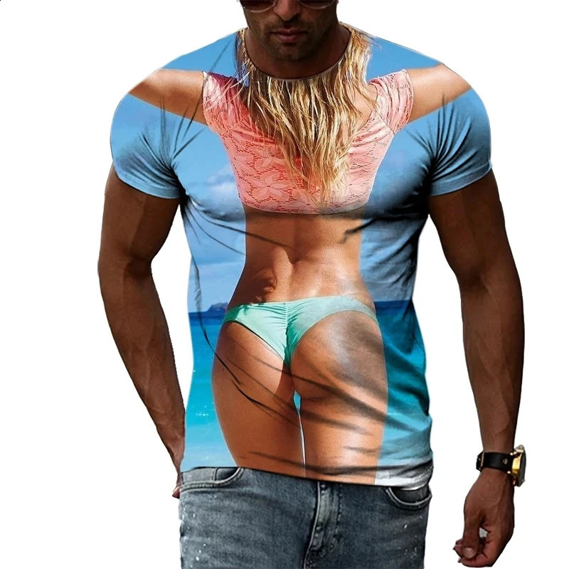 Trendy summer fashion girl pictures mens Tshirt casual printed hiphop personality round neck short sleeved top 250319