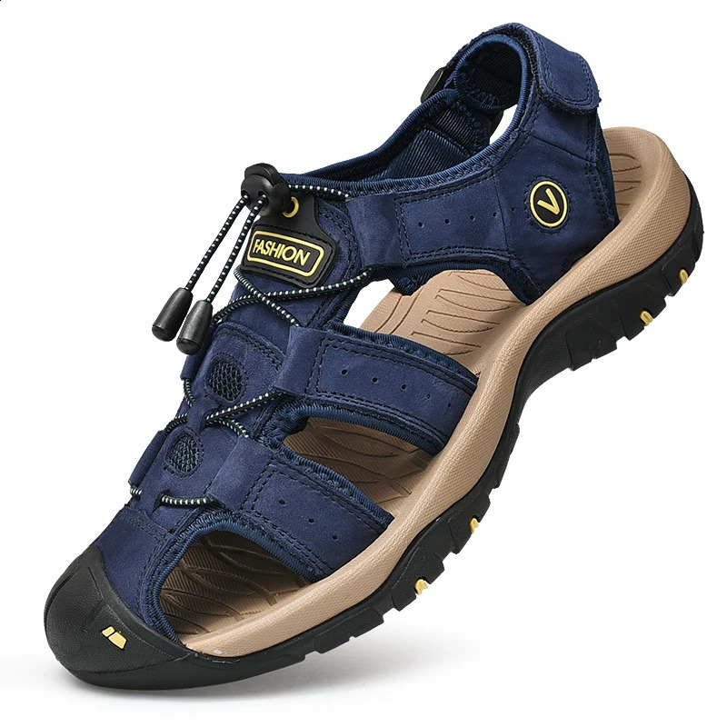 Summer Men Sandals Genuine Leather Mens Casual Shoes Outdoor Men Leather Sandals for Men Beach Shoes Roman Shoes Plus Size 38-48 250317