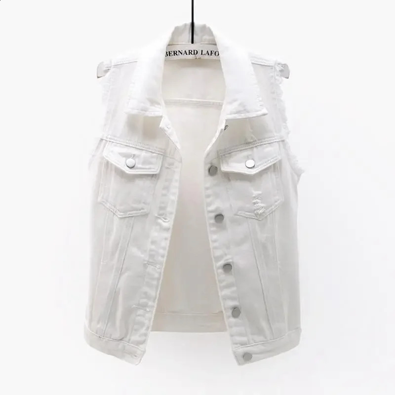 Fashionable Denim Vest Womens Cropped Slimming Fringe No Sleeve Jacket For Spring Summer Versatile Middle Age Clothing 250319