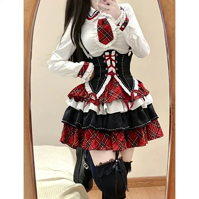 Lolita Retro Sweet Spicy Womens Belt Fit Colorful Blocked Bedding Cake Skin Fashion 3Piece Set 250318