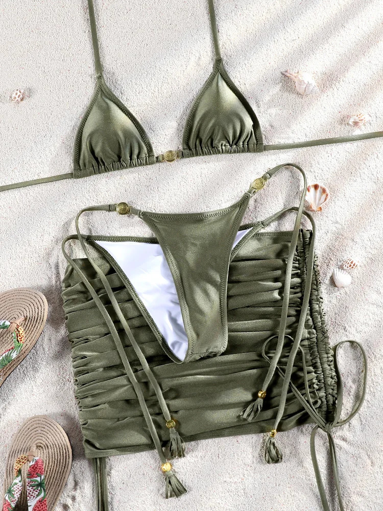 ZRTAK triangle bikini mini thong swimsuit womens 3-piece set swimsuit bandage swimsuit sexy Biquini Brazilian beachwear 250314