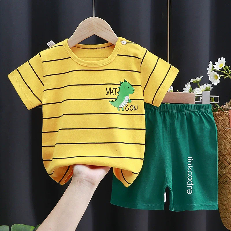Kids Cartoon Clothing Sets Summer Fashion Short Sleeve Suits Boys Girls T-ShirtsShorts 2Pcs Children Outfits 0-6 Years 250319