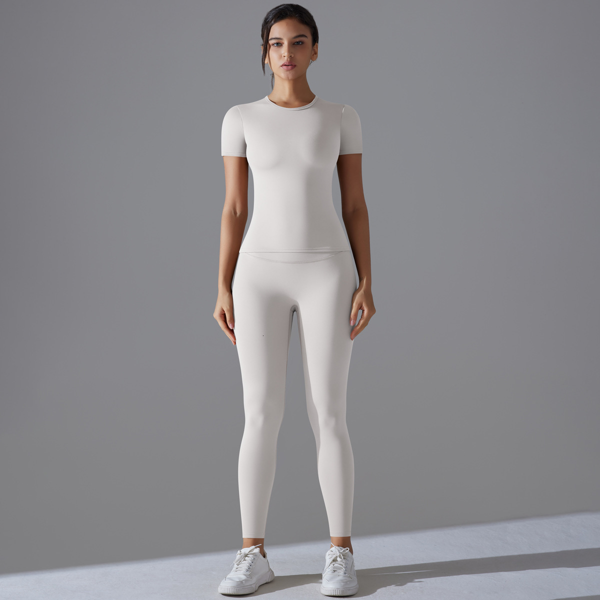 New tracksuit solid color double-sided brushed tight fitting high elasticity breathable set running, fitness, sports, yoga suit for women leggings