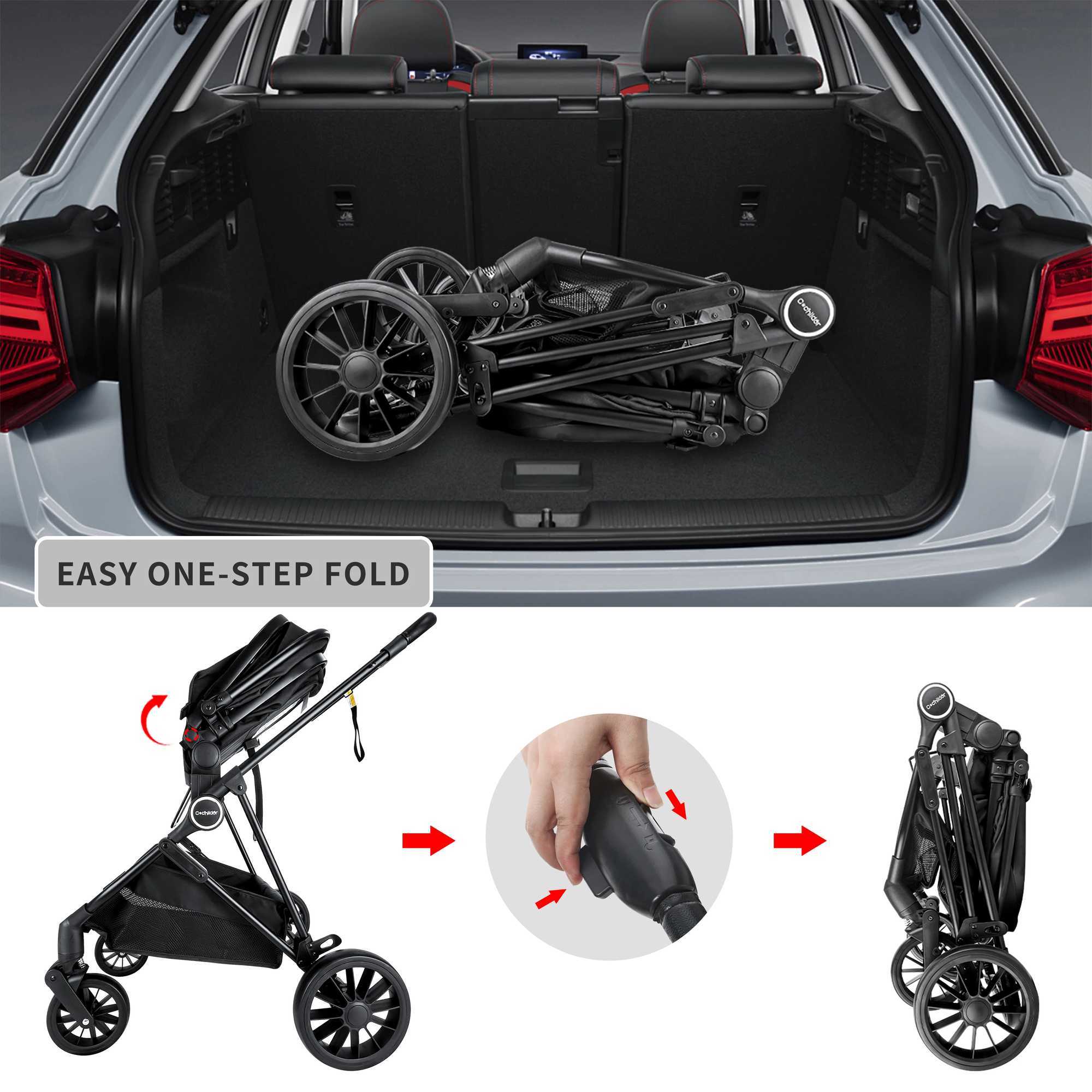 2-in-1 baby stroller foldable high landscape Pram push chair adjustable handle additional storage space seat detachable foot pad Z250319