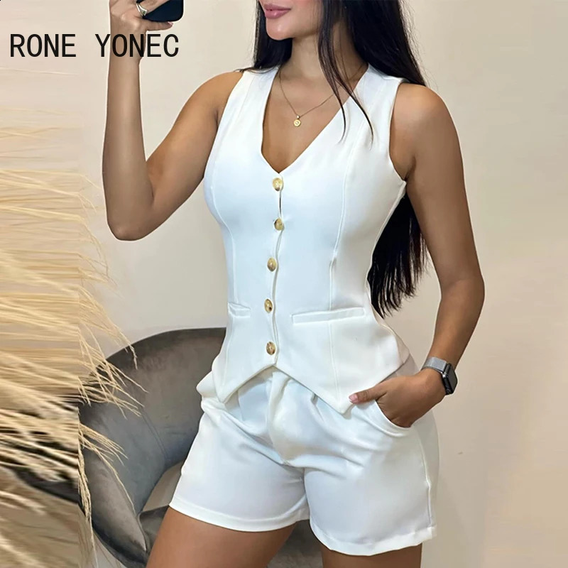 Women Buttoned V-Neck Vest Top Shorts Set Blazer Women Suits 250319