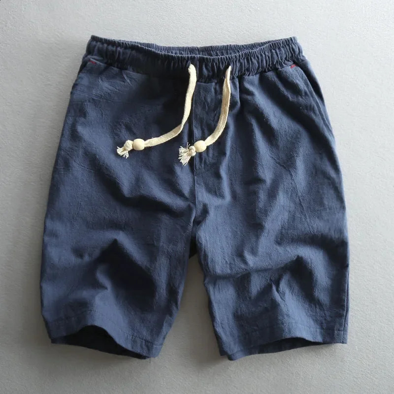 Schinteon Summer Men Casual Cotton Linen Shorts Knee Length Beach Elastic Waist Shorts Solid Color Comfortable Pants 250317