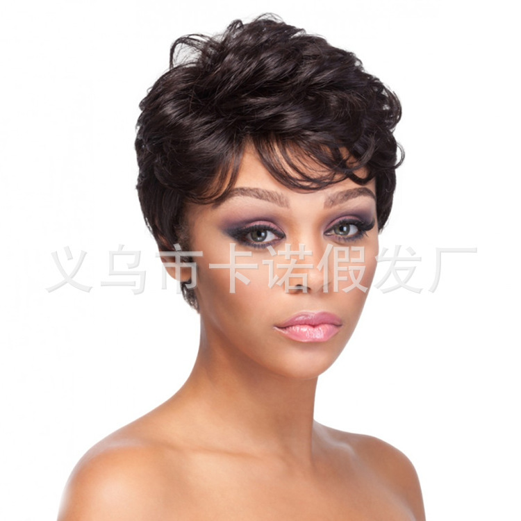 Hot Selg Curly Women's Short Hair, High-Temperature Silk, Black Wig