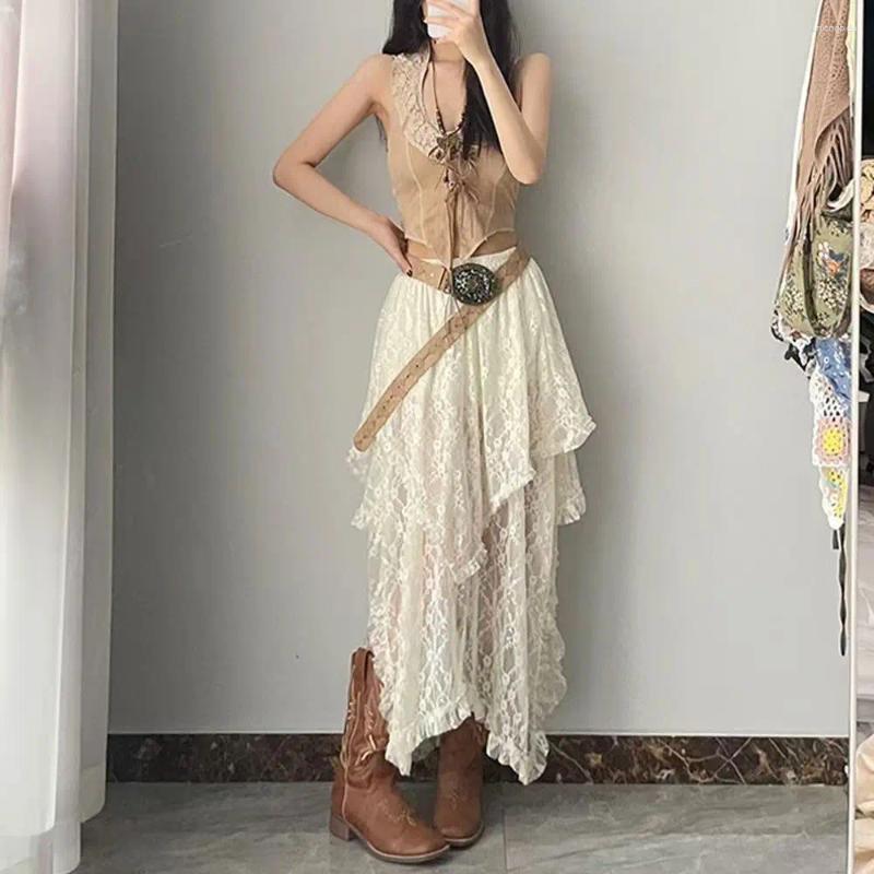 Skirts Women Y2k Spring Summer 2025 In Korean Fashion Harajuku Long Maxi Skirt Woman Clothing Vintage Lace Womens