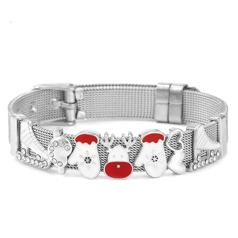 Special Offer 10mm Xmas Style Santa Claus Slide Beads Mesh Bracelet Stainless Steel Charm Bracelets For Women Christmas Jewelry