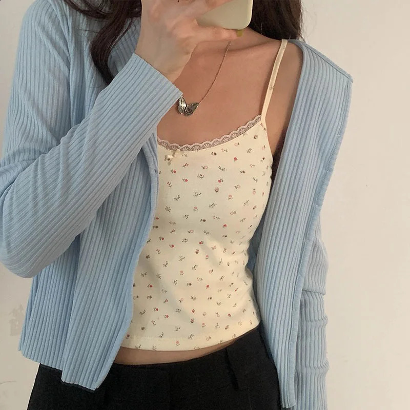 2024 Summer Womens Cotton Knitted Vest Sexy Italian Strap Street Clothing Slim and Cute Crop Top Cami Women 250319