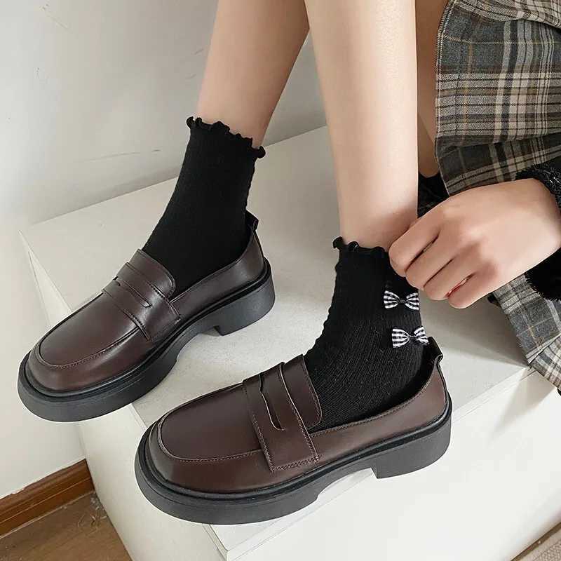 Womens shoe platform cushion with fur British style black apartment Oxford skate - Summer Preparatory New Leather Womens Derby SXJ250319