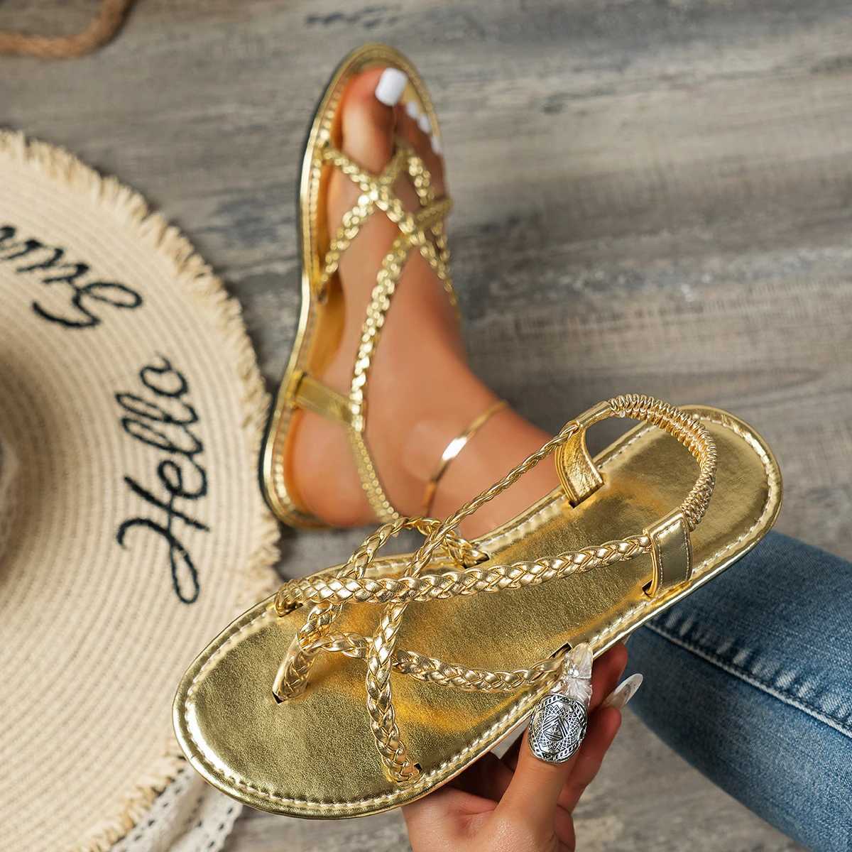 New Arrival Womens Sandals Ladies Braided Flat Clip Toe Summer Slippers Outside Lightweight Elastic Band Slides Women Fashion Woman Sandals T250318