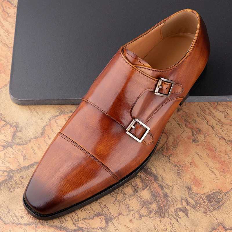 Luxury Classic Men Wedding Dress Oxford Shoe Real Handmade Leather Buckle Strap Pointed Toe Loafer Shoe for Men Black BrownXJ250319