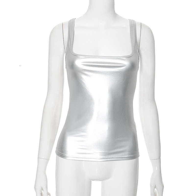 Q24TP323 Women's Summer New Collection Solid Color Square Neck Sleeveless Sexy Vest T-shirt Top for Women