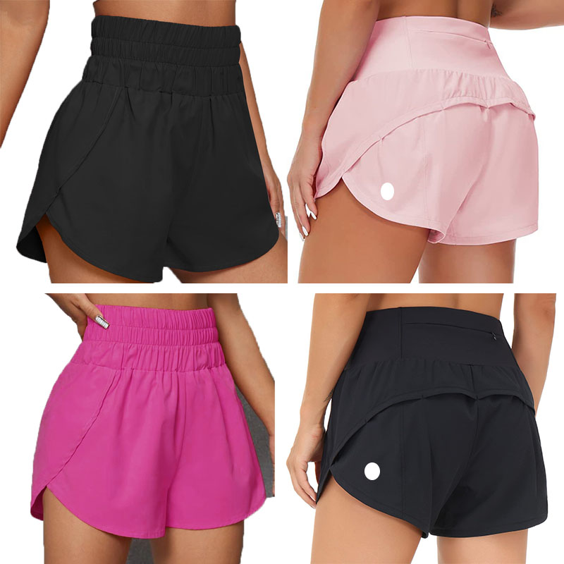 Women's Yoga short High-Rise Lined Short Waist Sports Shorts Quick Drying Loose Running Clothes Back Zipper Pocket Fitness