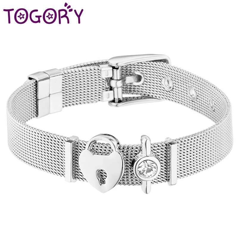 High Quality Stainless Steel Mesh Bracelets Bangles Heart Keeper Charms Bracelet for European Woman Men Gifts Wholesale