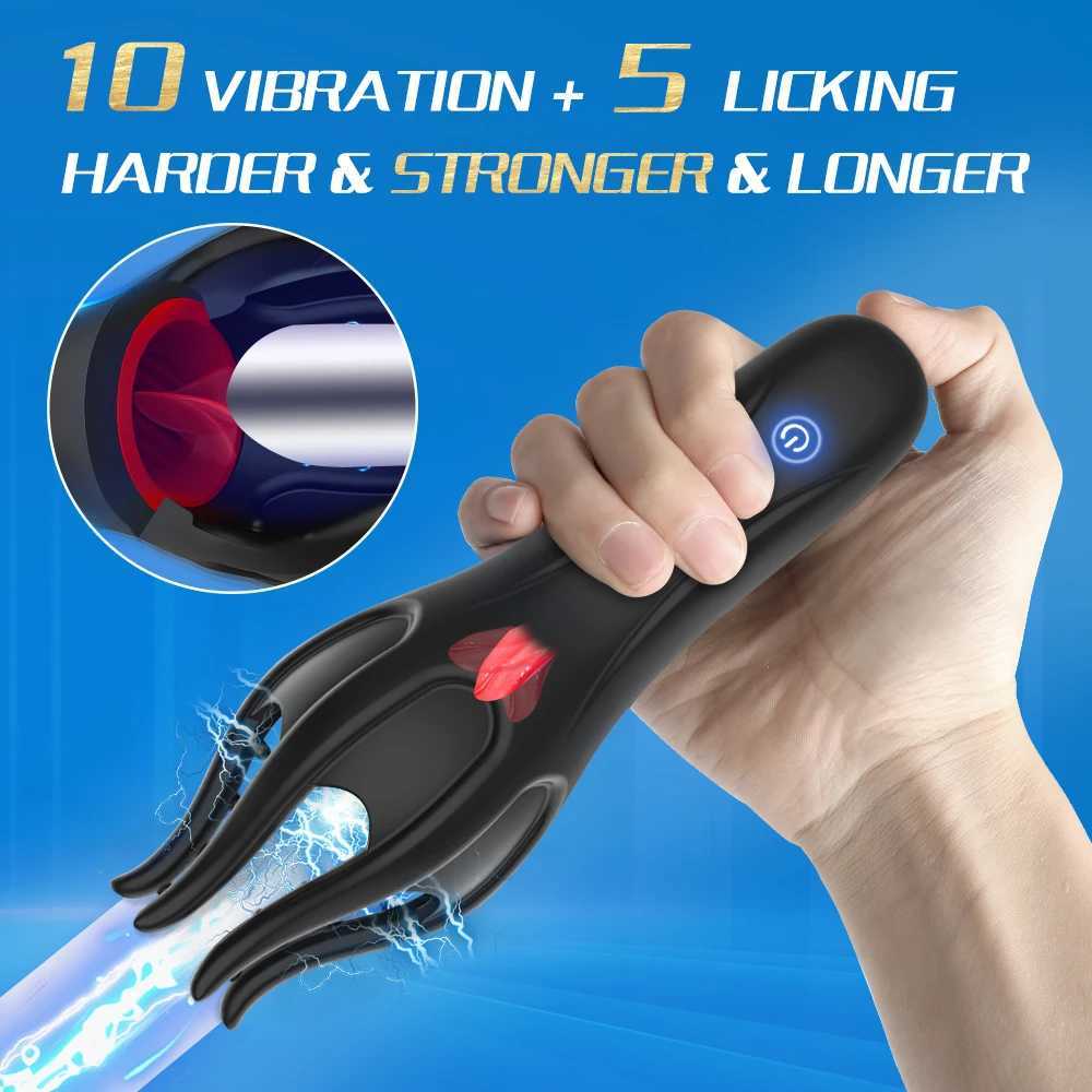 Male Tongue Licking Penis Masturbator Oral Orgasm Masturbation 10 Speed Glans Vibration Massager Endurance Training Sex ToysXJ250319