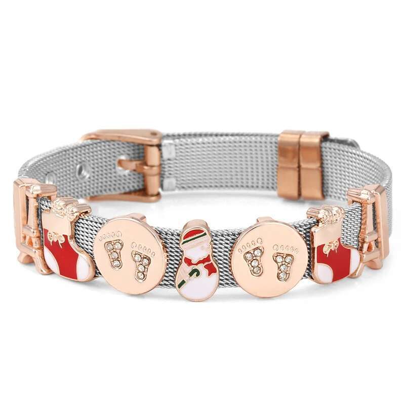 New Trendy 10mm Snowman Boots Beads Charm Bracelets DIY Mesh Keeper Bracelet Pulseras Mujer For Women Men Christmas Jewelry Gift