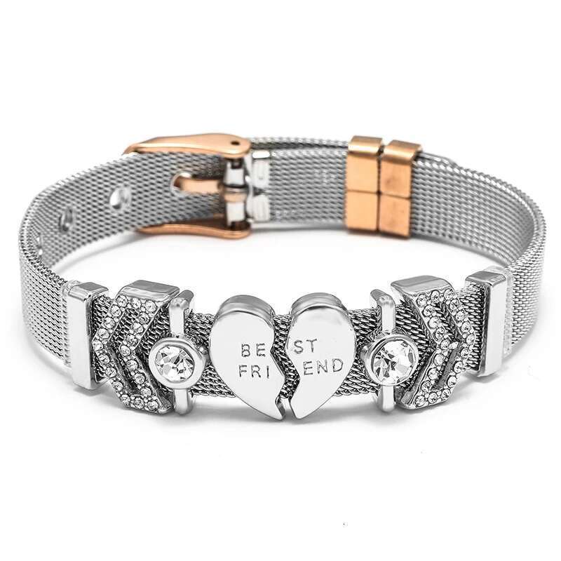 Crystal Best Friend 10mm Beads Stainless Steel Mesh Bracelets DIY Charm Keeper Bracelets For Women Friend Fashion Jewelry Gift