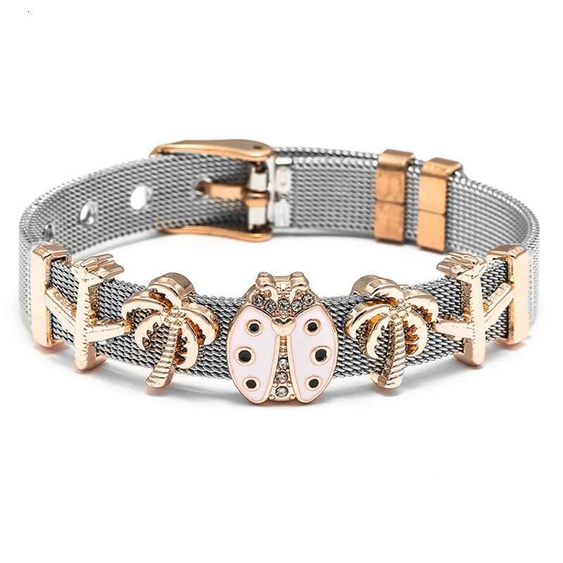 10mm Stainless Steel Mesh Bracelets With Aircraft Coconut Tree Beads Charm Keeper Bracelets Bangles For Women Men Jewelry Gift