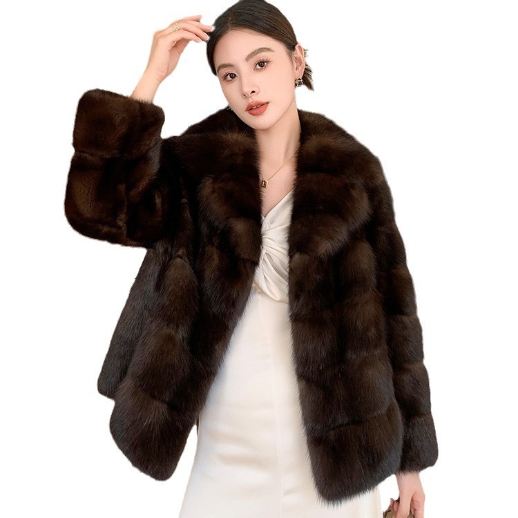 2023 new high-end vintage mink coat texture for autumn winter, thick and warm, fashionable cut groove artificial fur